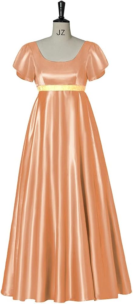 Satin Regency Dresses for Women with Sash Vintage Renaissance Puff Sleeve Empire Waist Maxi Dress Halloween Ball Gown