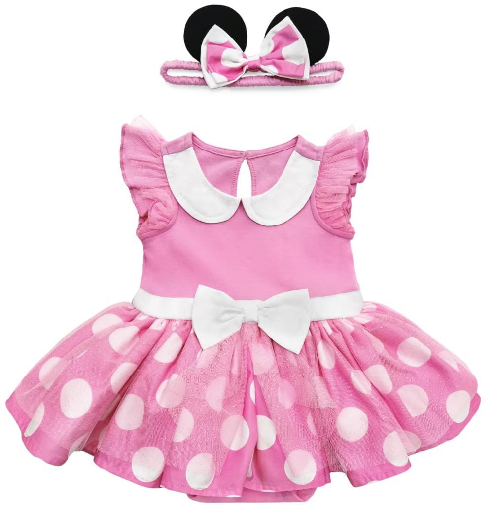 Pink Minnie Mouse Dress With Black Headband
