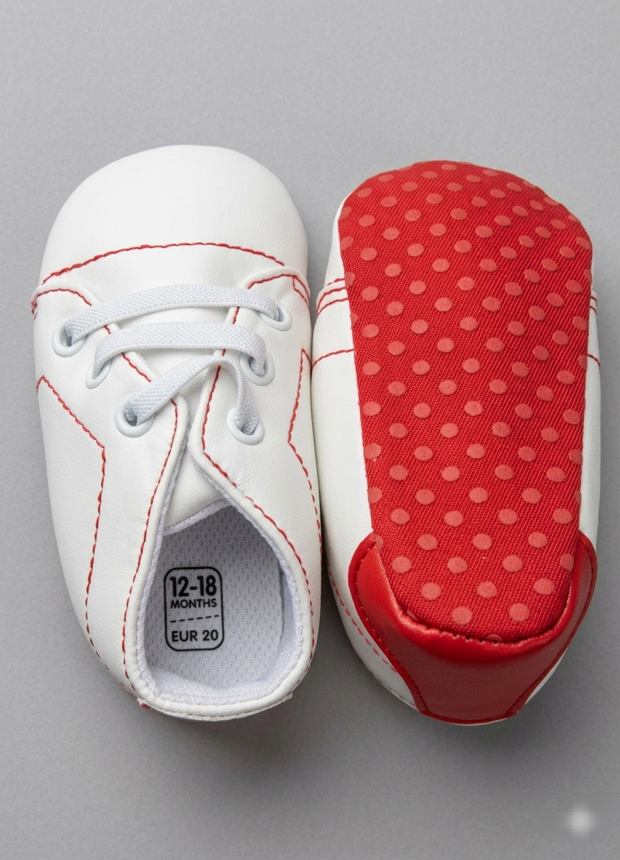 Baby leather shoes white and red