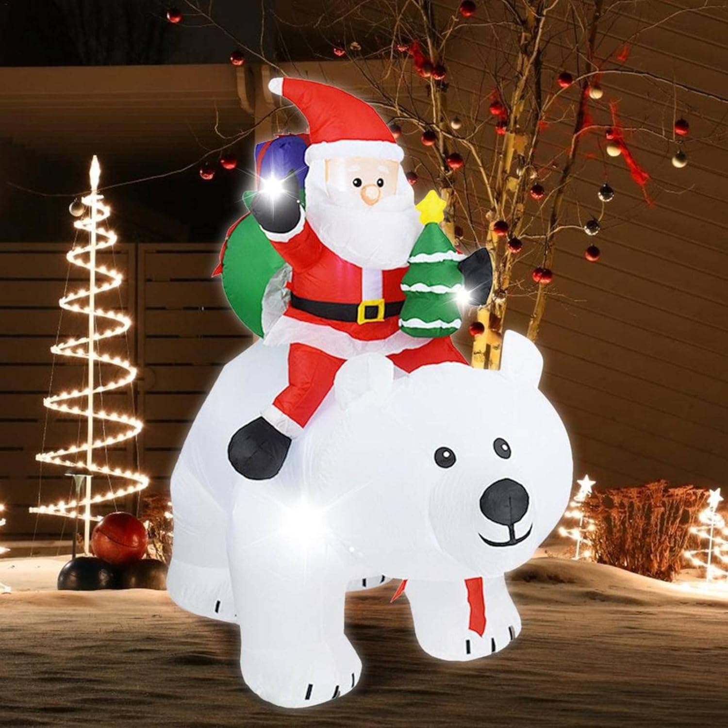 Christmas Decoration Inflatable Santa Bear Built-in LED Lights for Xmas Party Indoor Outdoor Courtyard Props Ornament 1.7m/5.6FT - Preppy Kids (Grand Bazaar)