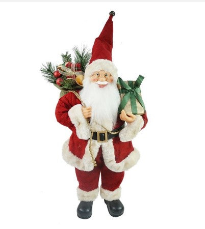 SANTA 60CM WITH PRESENT & SACK BURGUNDY