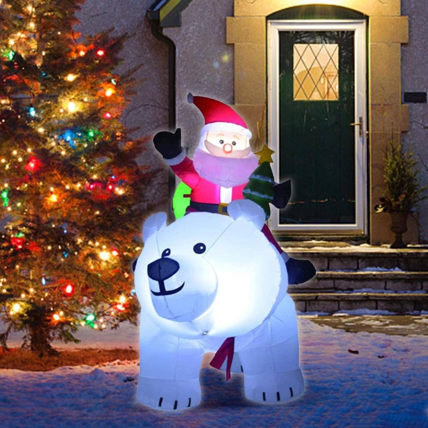 Christmas Decoration Inflatable Santa Bear Built-in LED Lights for Xmas Party Indoor Outdoor Courtyard Props Ornament 1.7m/5.6FT - Preppy Kids (Grand Bazaar)