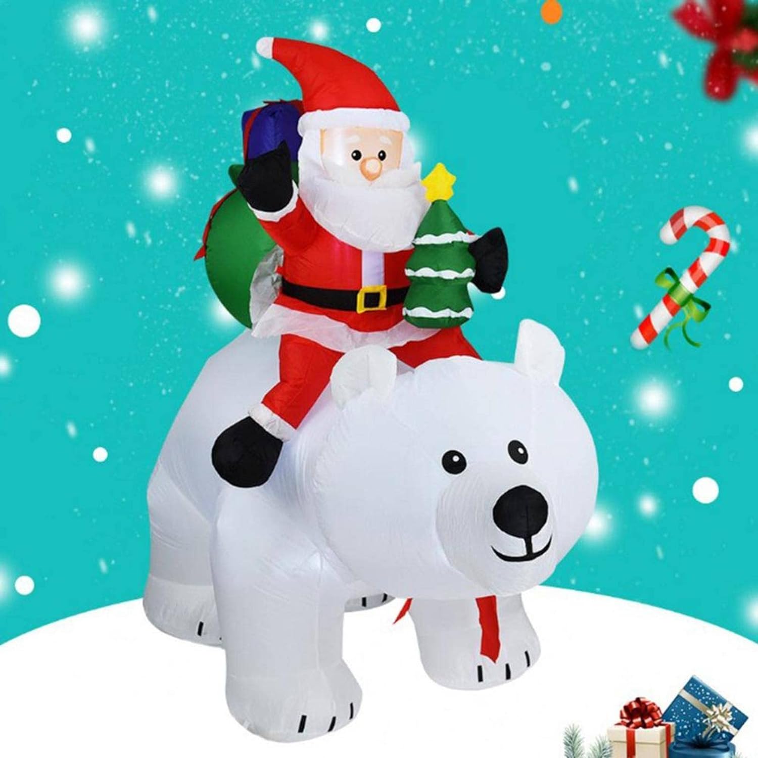 Christmas Decoration Inflatable Santa Bear Built-in LED Lights for Xmas Party Indoor Outdoor Courtyard Props Ornament 1.7m/5.6FT - Preppy Kids (Grand Bazaar)