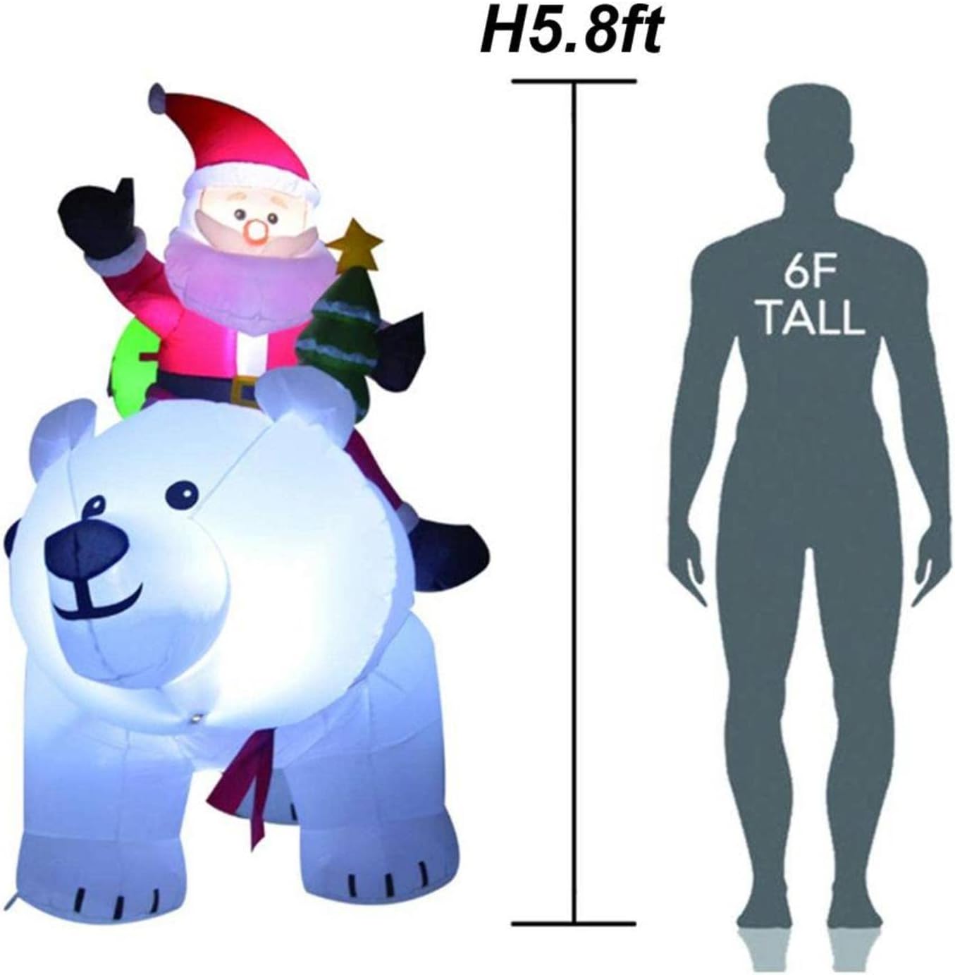 Christmas Decoration Inflatable Santa Bear Built-in LED Lights for Xmas Party Indoor Outdoor Courtyard Props Ornament 1.7m/5.6FT - Preppy Kids (Grand Bazaar)