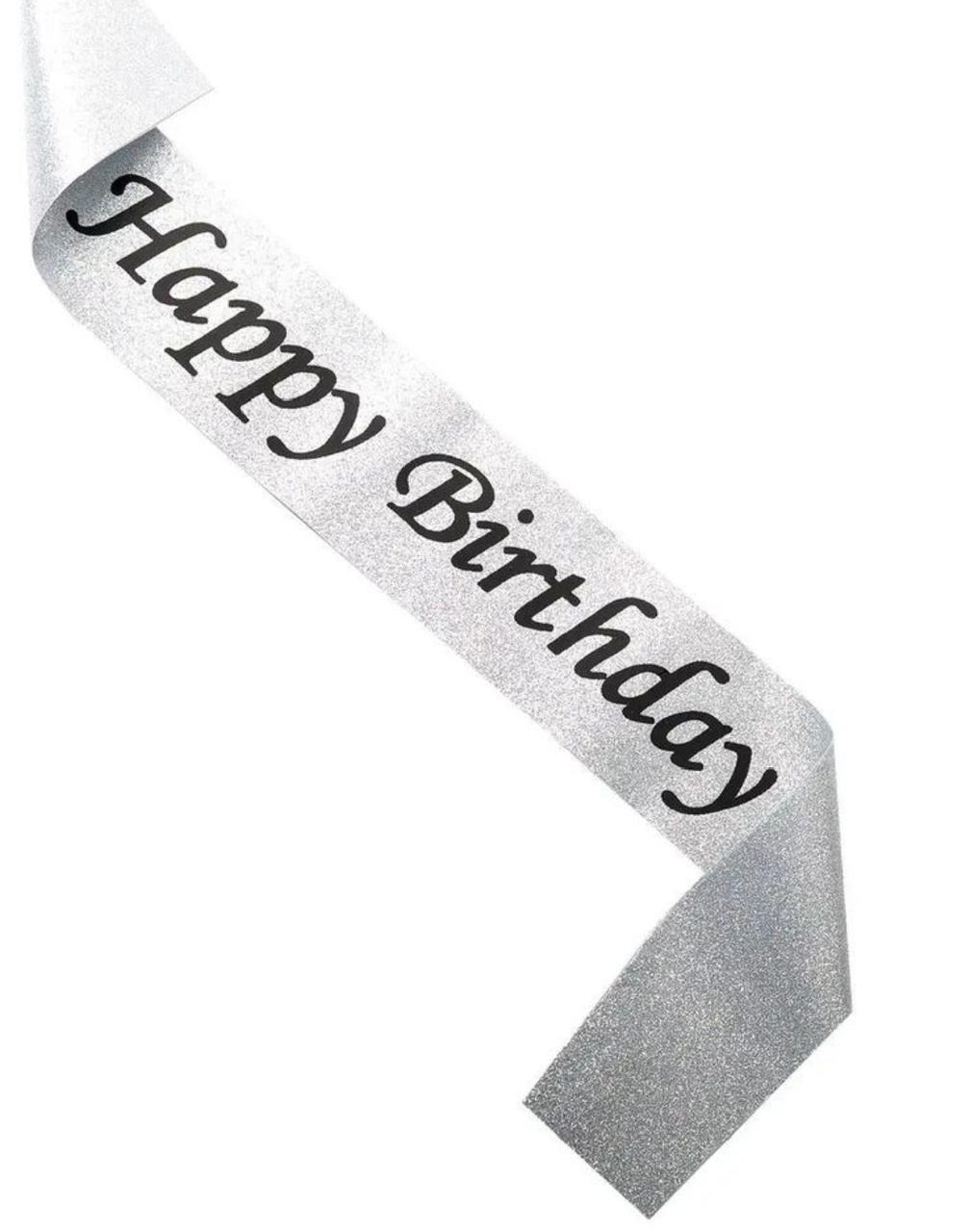 Happy Birthday Glitter Silver Sash