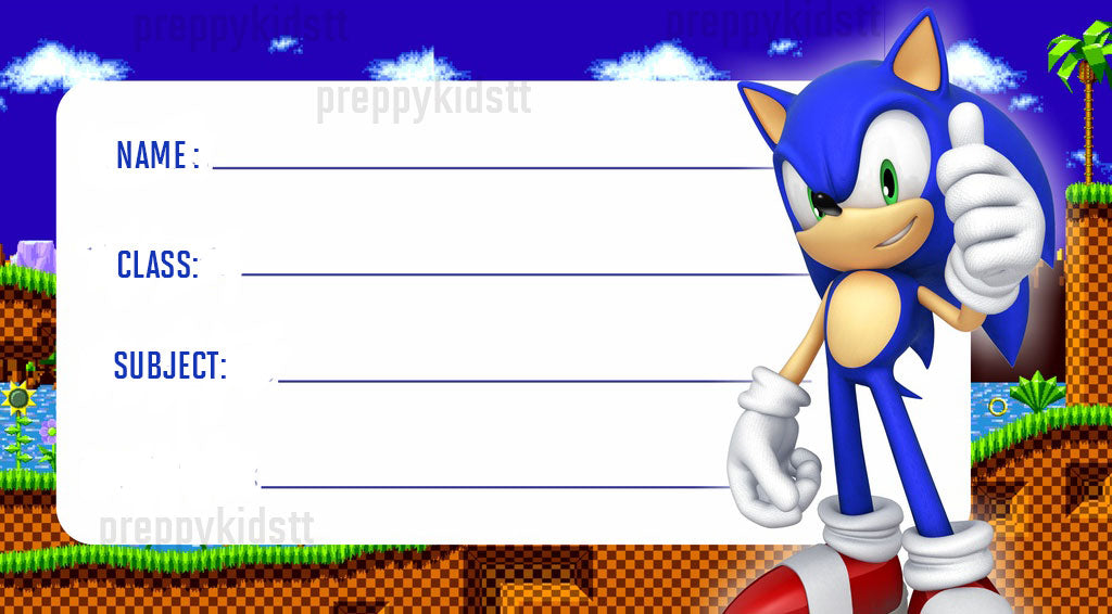 Sonic VR 1 school book Labels (Waterproof) - Preppy Kids (Grand Bazaar)