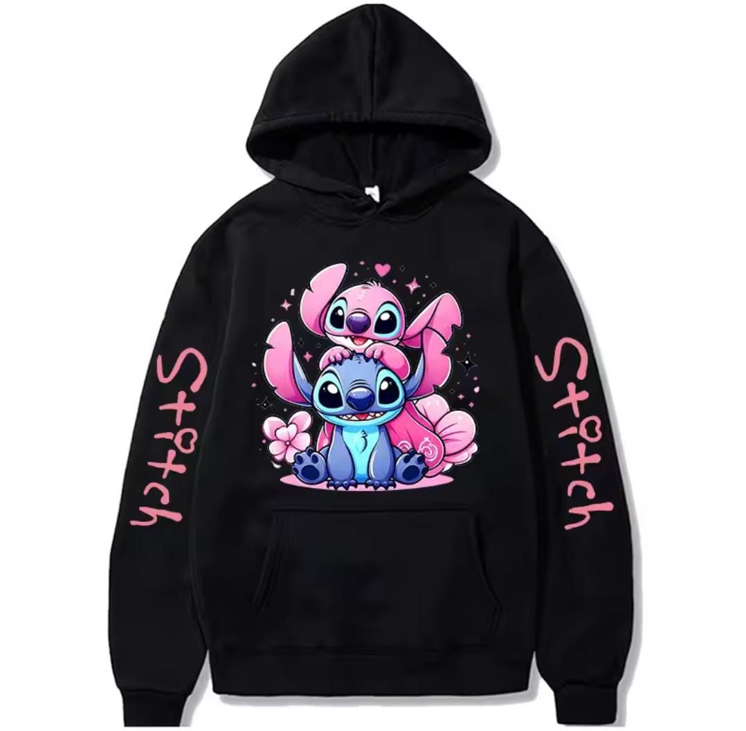 Black Stitch & Angel Fleece Pullover Hoodie