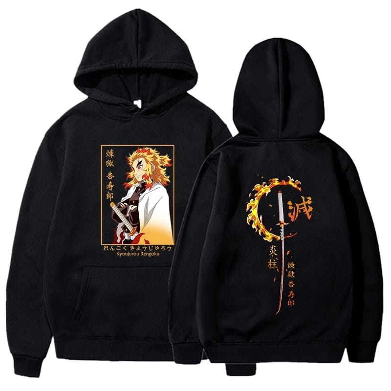 Demon Slayer black Hoodie Rengoku Kyoujurou - Preppy Kids (Grand Bazaar)