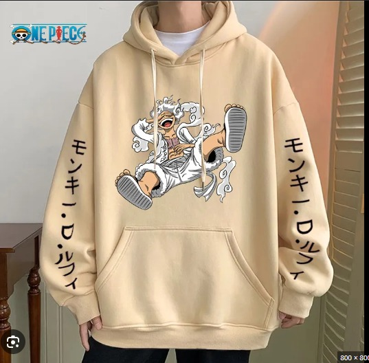 One Piece Luffy Cream cotton hoodie oversized - Preppy Kids (Grand Bazaar)