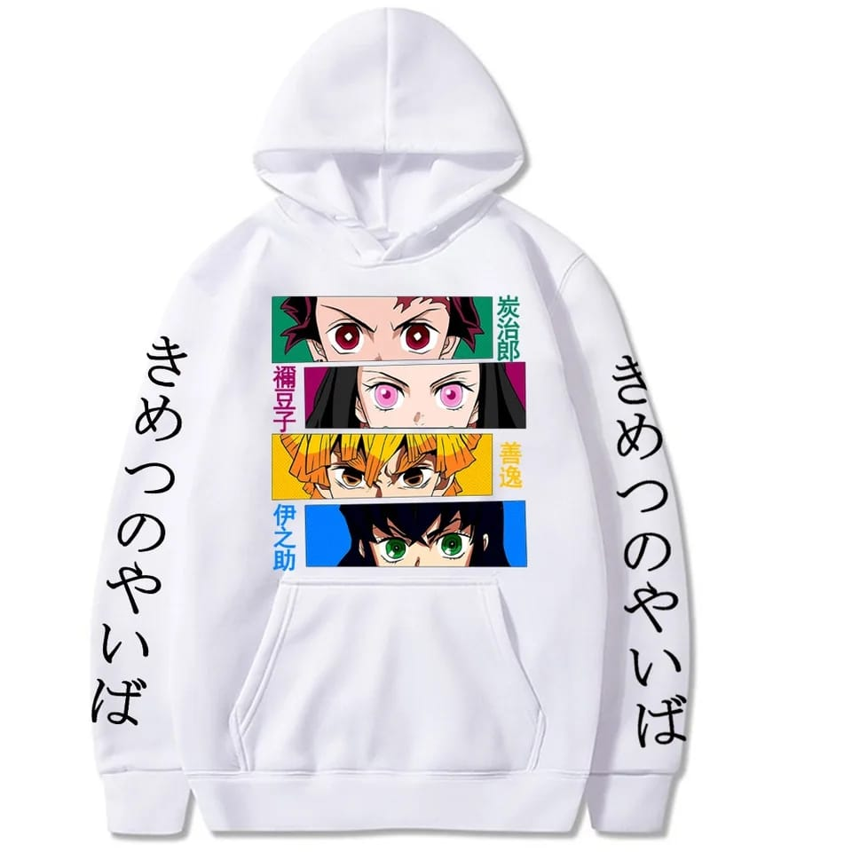 Demon Slayer Faces Hoodie White - Preppy Kids (Grand Bazaar)