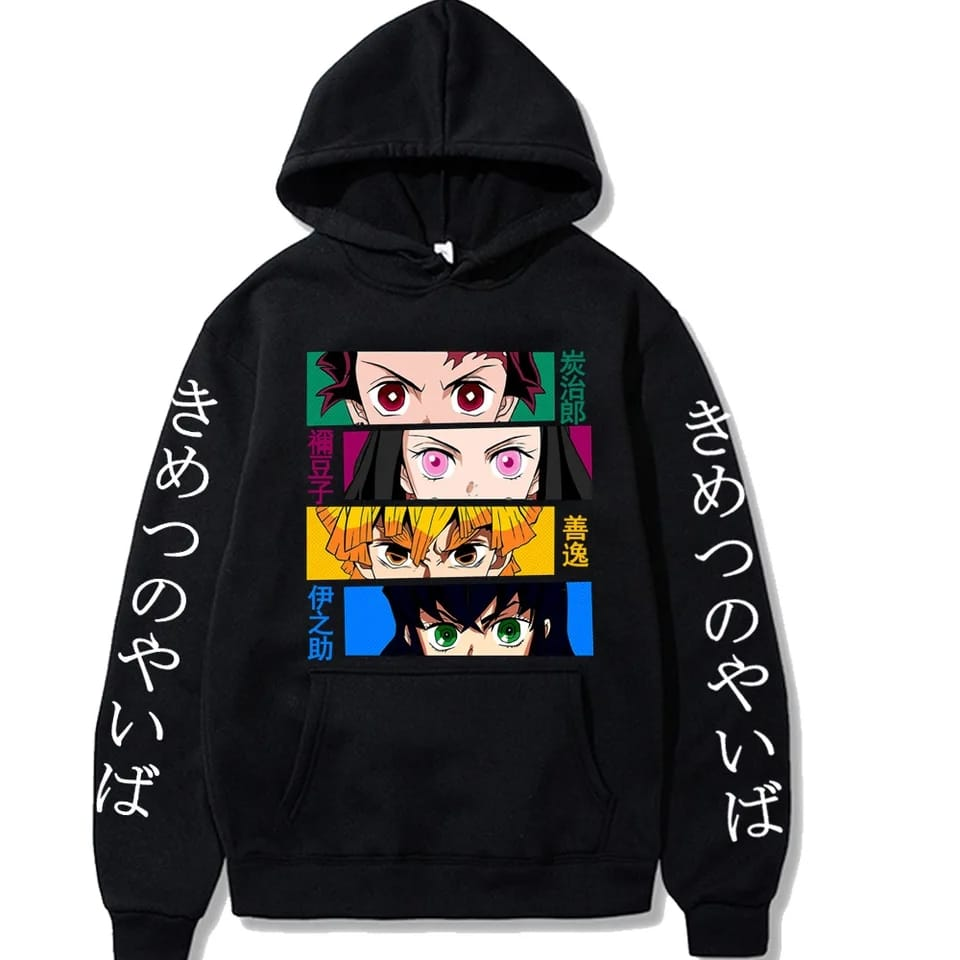 Demon Slayer Faces Hoodie Black - Preppy Kids (Grand Bazaar)