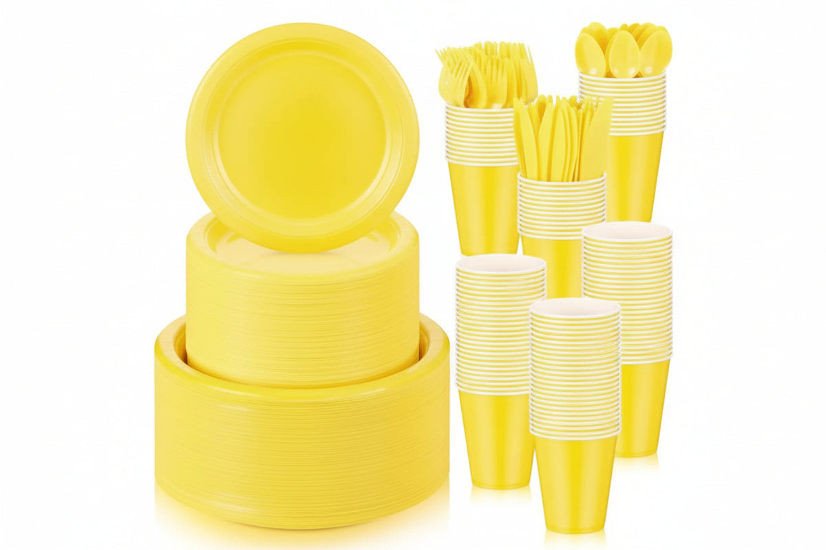 Yellow - 70-Piece Solid Colour Party Tableware Set – Serves 10