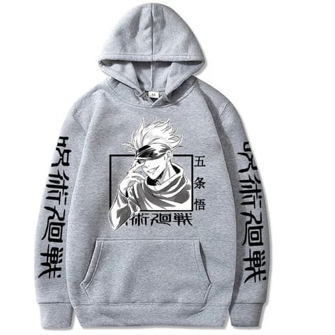 Jujutsu Kaisen Satoru Gojo Hoodie Grey Fleece - Preppy Kids (Grand Bazaar)