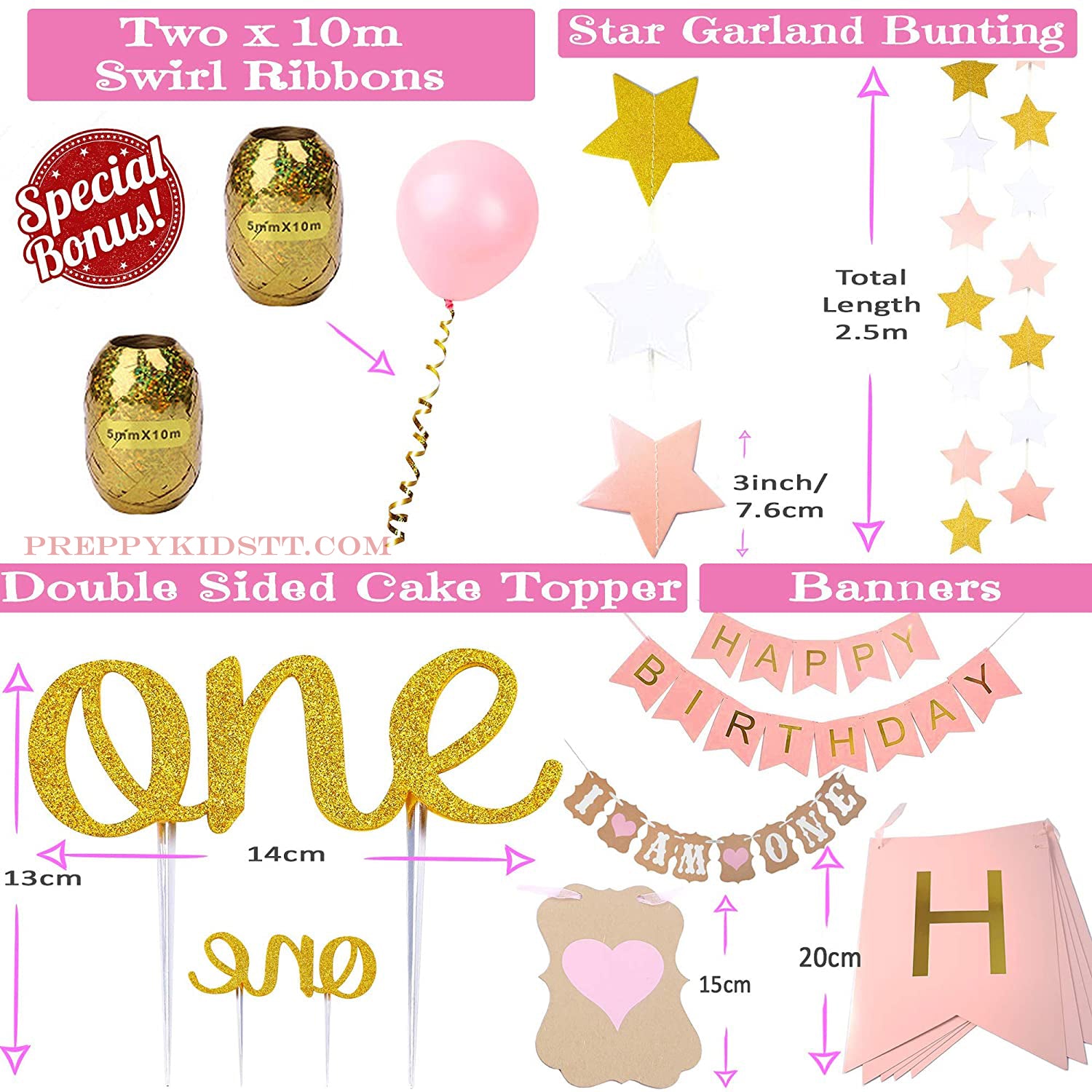 1st Birthday Ultimate Birthday Girl Party Packaage Decorations - Preppy Kids (Grand Bazaar)