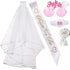 Wedding 5PC Decoration Package - Bridal Shower Wedding Veil Team Bride To Be Satin Sash Girl Hen Party Bachelorette Party Decoration Supplies - Preppy Kids (Grand Bazaar)