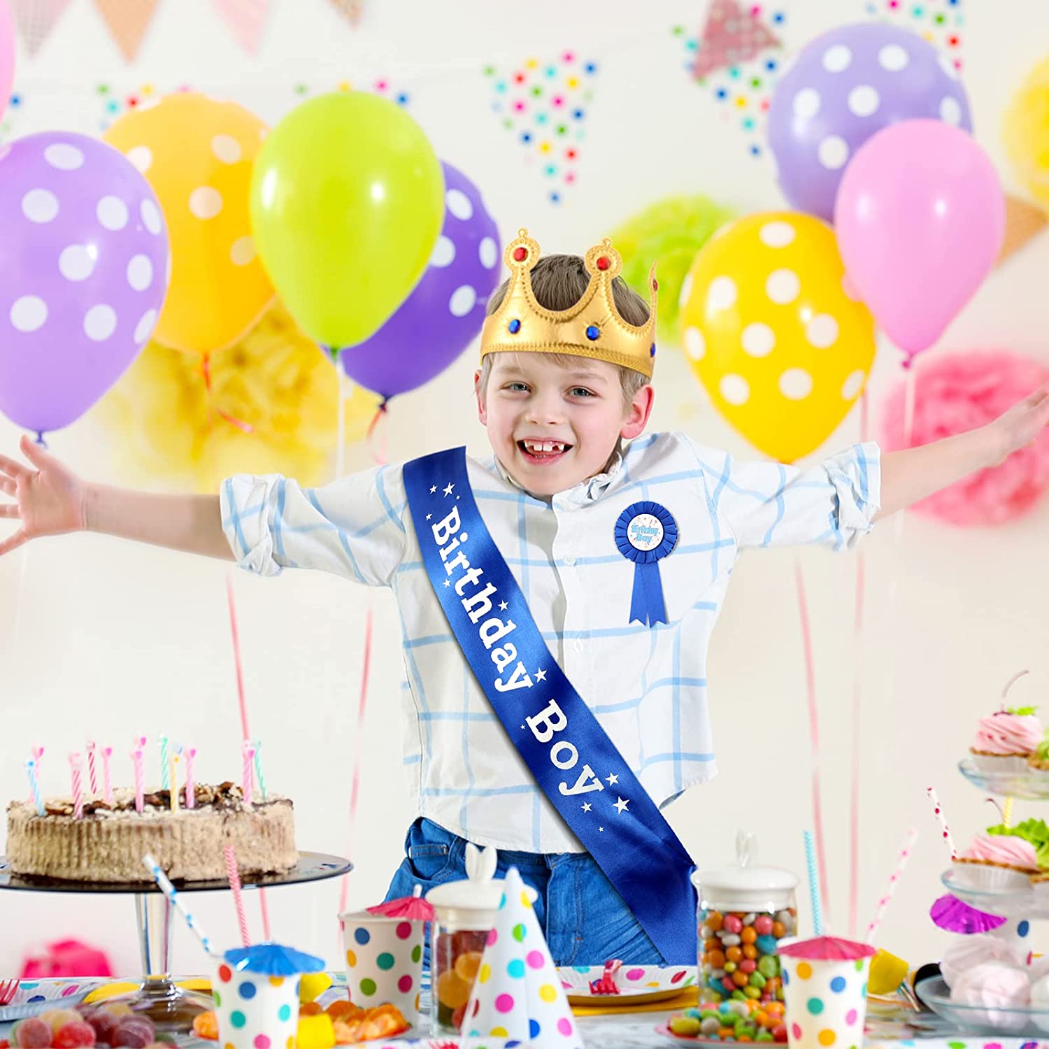 Birthday Boy Kit : Sash, Crown , Badge and Happy Birthday Banner - Preppy Kids (Grand Bazaar)