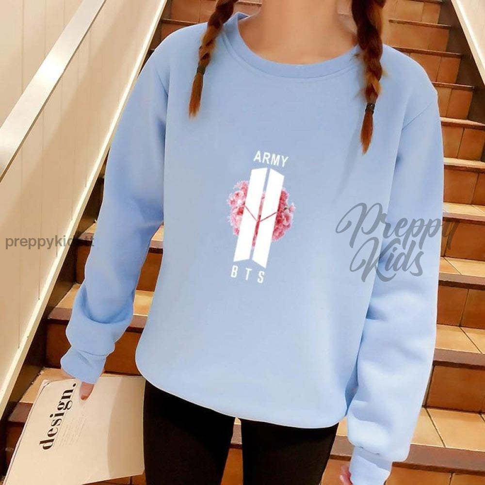 BTS BAND ARMY SWEATER Blue Preppy Kids Grand Bazaar