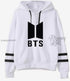 Bts Band Cotton Hoodie (White With Black Stripes) Hoodies
