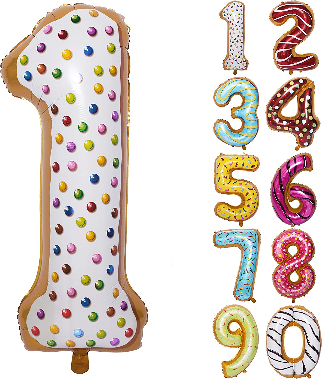 Donut Number Foil 40 " Helium Balloons . 1 to 9