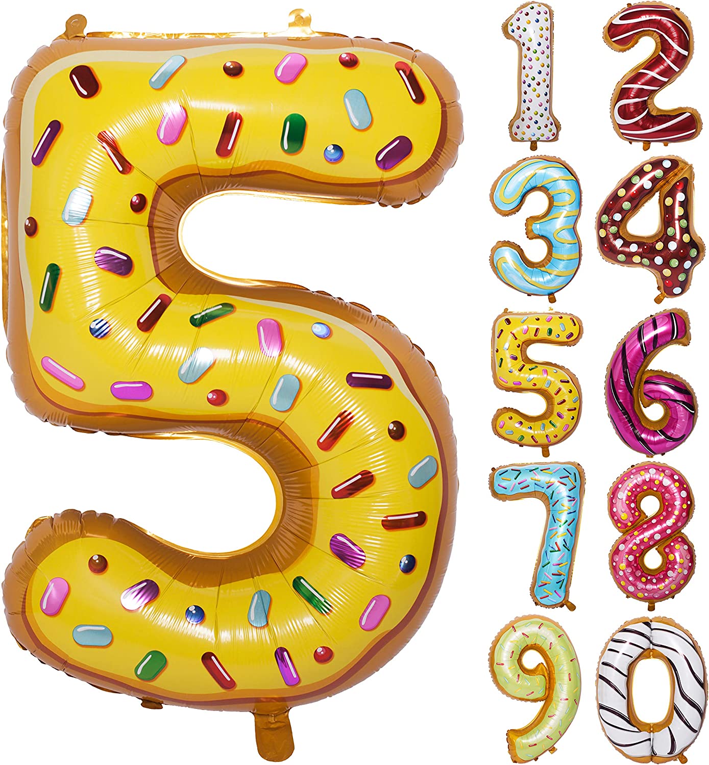 Donut Number Foil 40 " Helium Balloons . 1 to 9