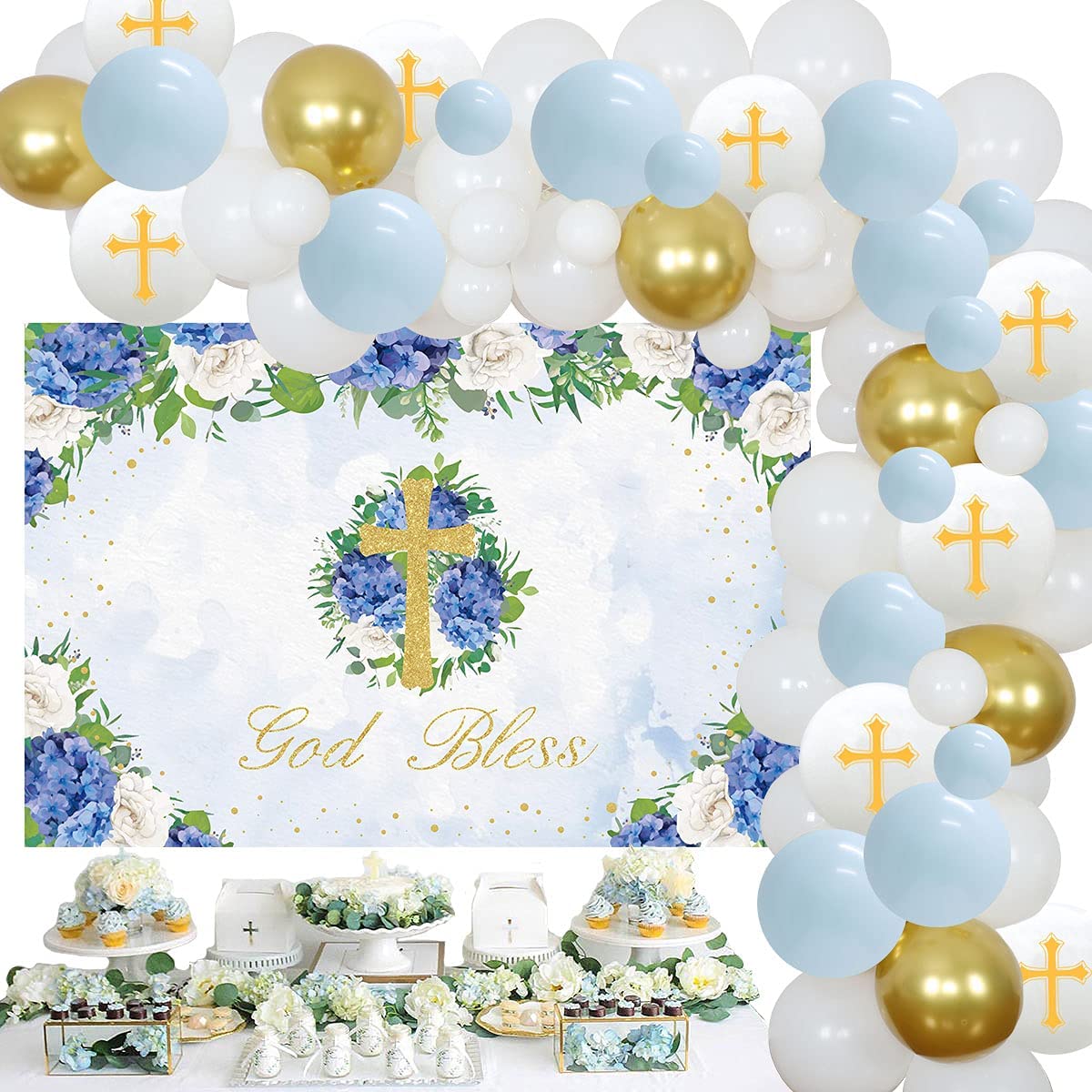 GOD BLESS Boy Backdrop Balloon Package (Christening /Baptism) blue - Preppy Kids (Grand Bazaar)