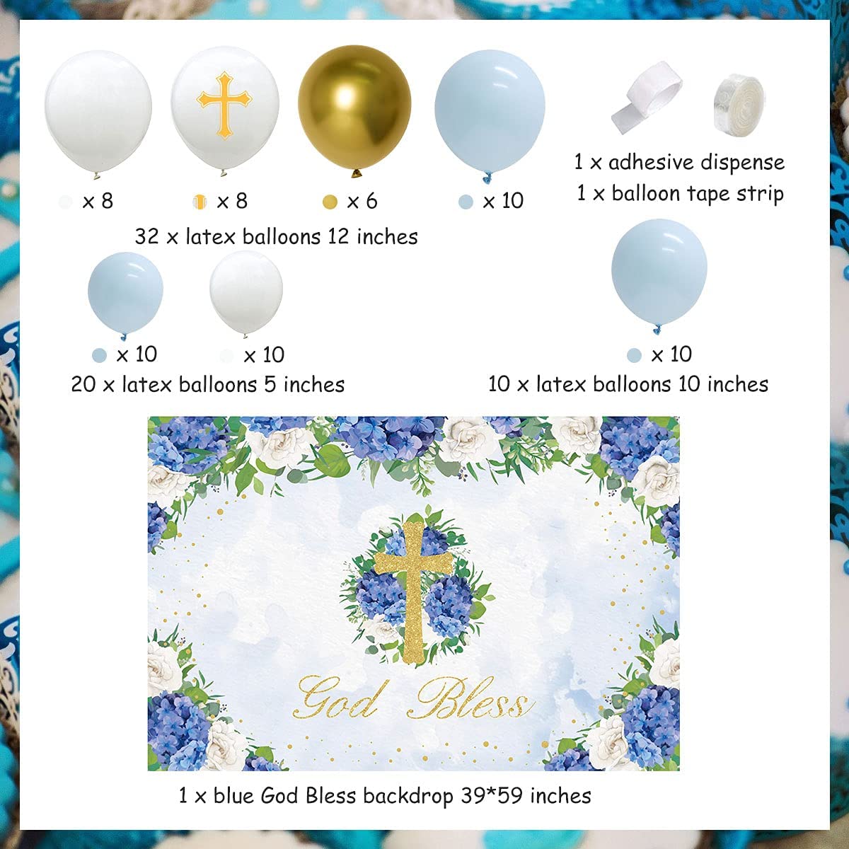 GOD BLESS Boy Backdrop Balloon Package (Christening /Baptism) blue - Preppy Kids (Grand Bazaar)