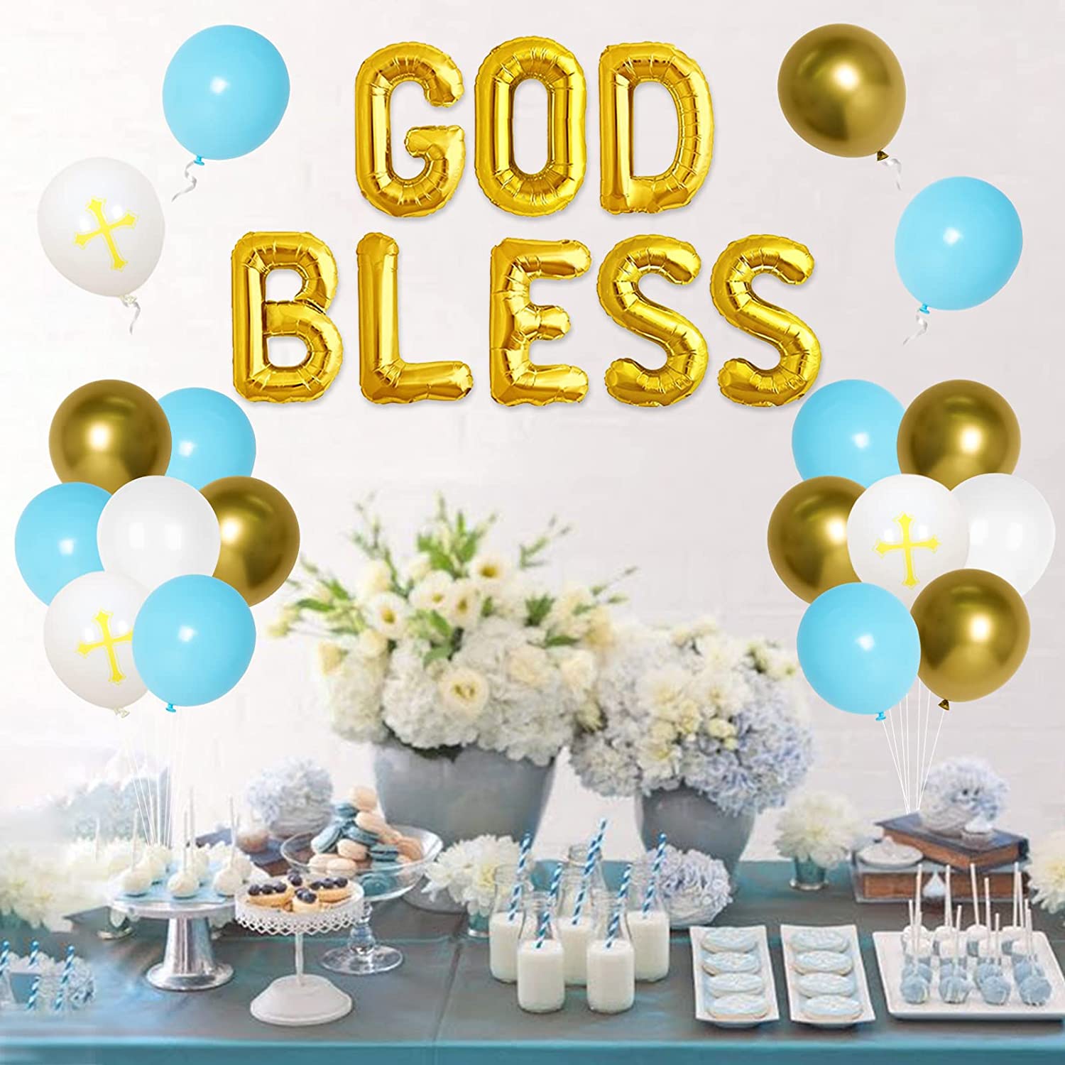 GOD BLESS Boy Blue Balloon Package (Christening /Baptism) - Preppy Kids (Grand Bazaar)