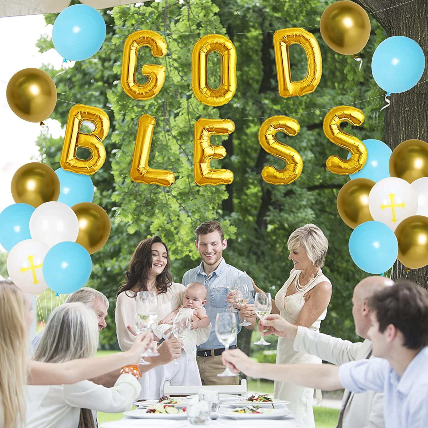 GOD BLESS Boy Blue Balloon Package (Christening /Baptism) - Preppy Kids (Grand Bazaar)