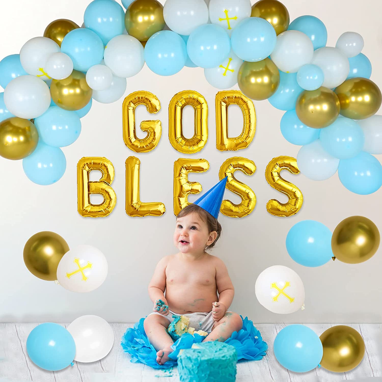 GOD BLESS Boy Blue Balloon Package (Christening /Baptism) - Preppy Kids (Grand Bazaar)