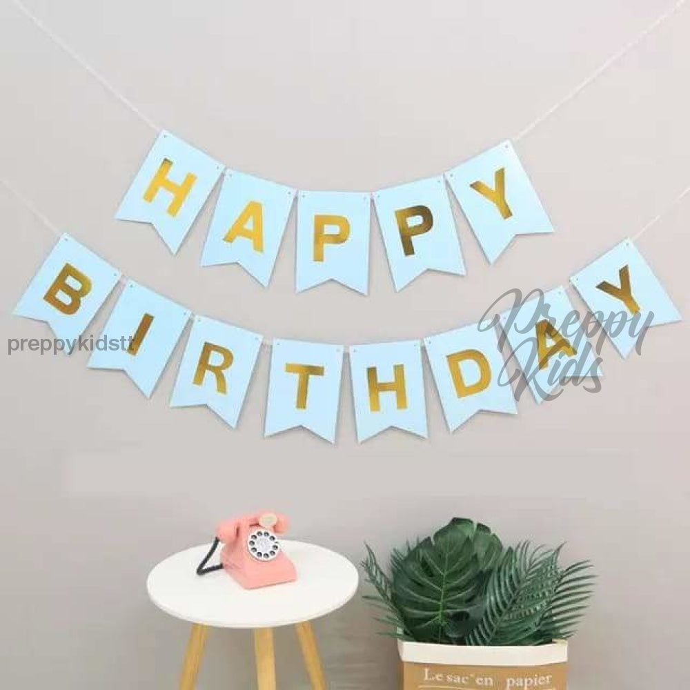 Happy Birthday Banner (Blue & Gold) Party Decorations