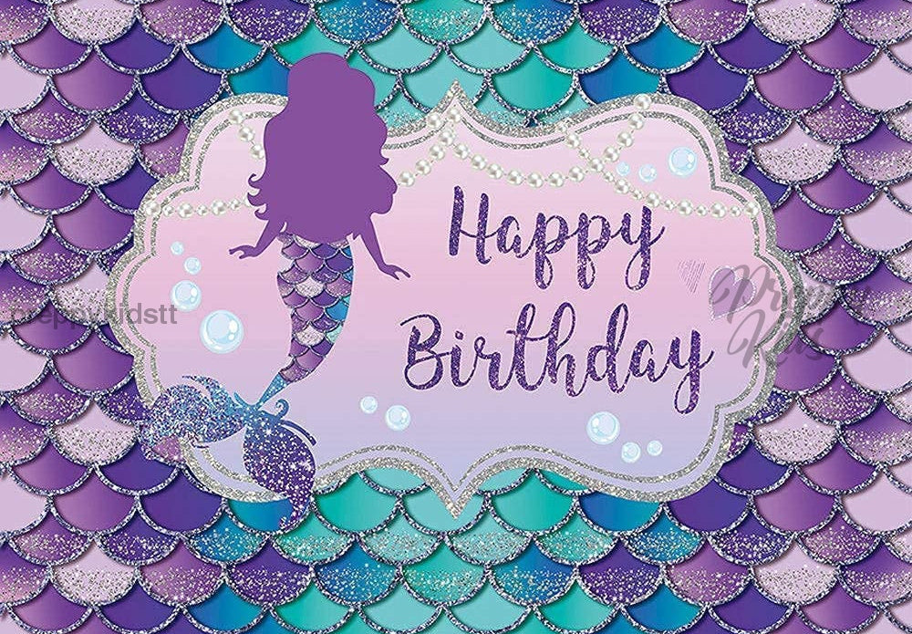 Mermaid Happy Birthday Backdrop Party Decorations
