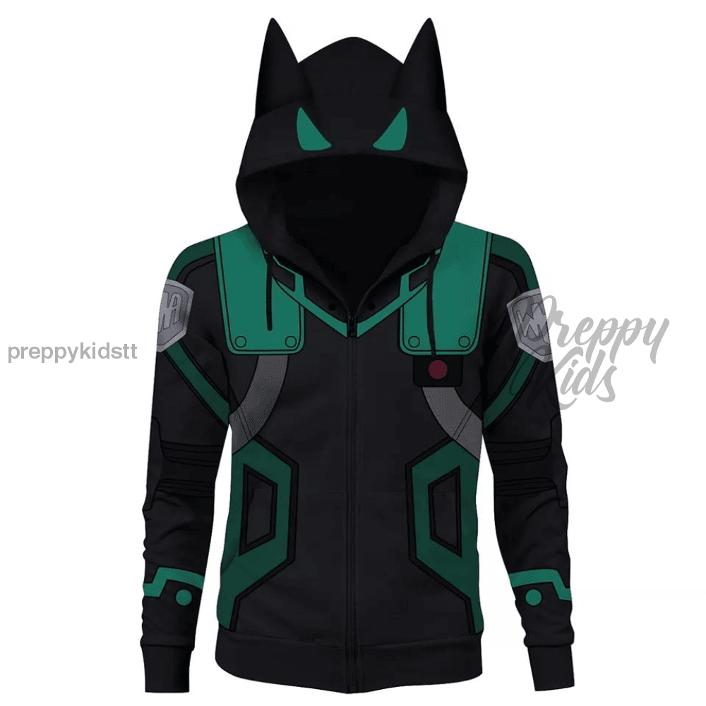 My Hero Acamedia (Black Green) (Zipper) 3D Hoodies