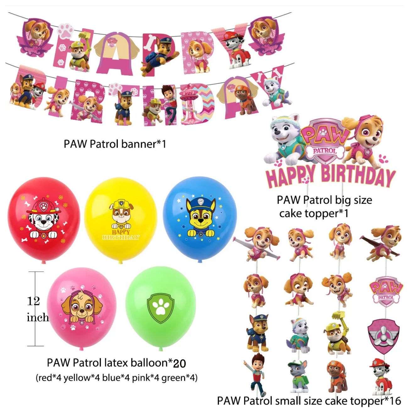 Paw Patrol Girls Edition Pink Party Decoration package - Preppy Kids (Grand Bazaar)