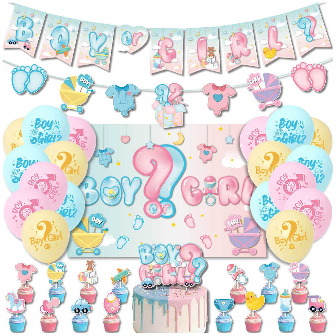 Backdrop included,Baby Shower / Gender Reveal Party Decoration Package Boy or Girl - Preppy Kids (Grand Bazaar)