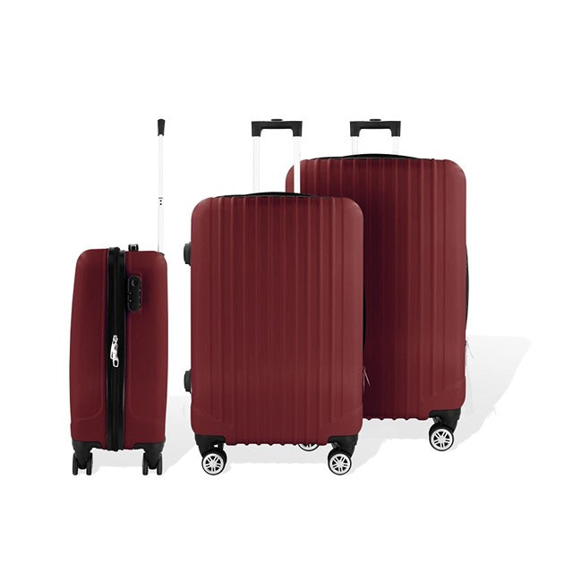 SUITCASE - HOFFMANS TRAVEL LINE 3PC LUGGAGE SET 4 WHEEL BORDEAUX