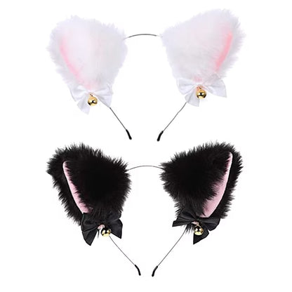 Fluffy Cat Ear Decorated With Small Bells And Bows Headbands