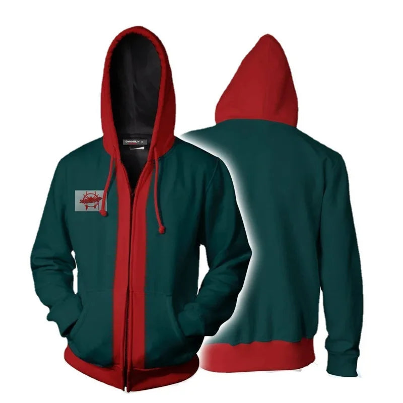 Spiderman Green Miles Morales Hoodie (Zipper, white inner hoodie)