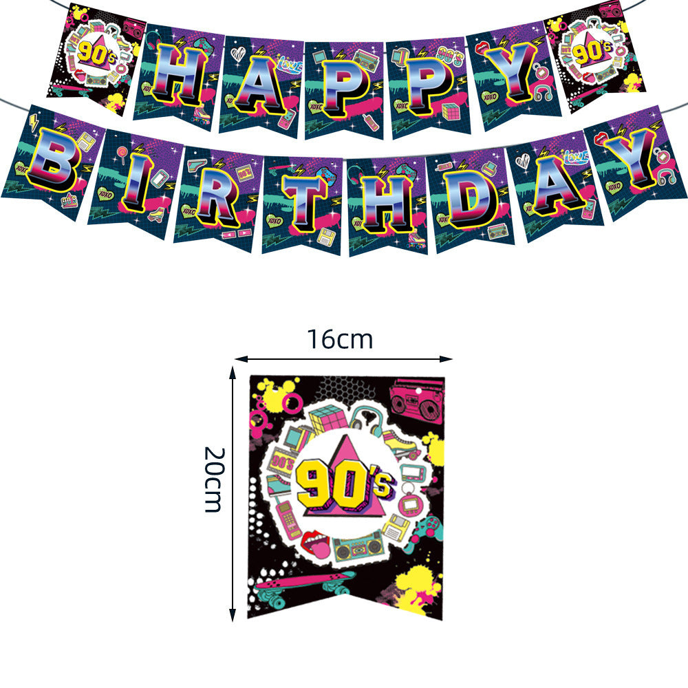 90s Hip Hop Party Disposable Tableware Plates Cups Birthday Table Cover for Disco Theme Supplies - Preppy Kids (Grand Bazaar)