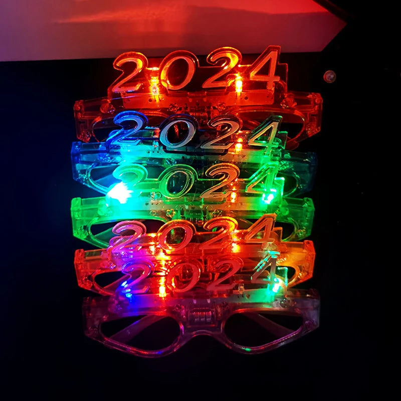 Happy New Year LED Glasses Party Light Up 2024 Led Party Sunglasses For Festival New Year Party Supplies LED Flashing Christmas Glasses