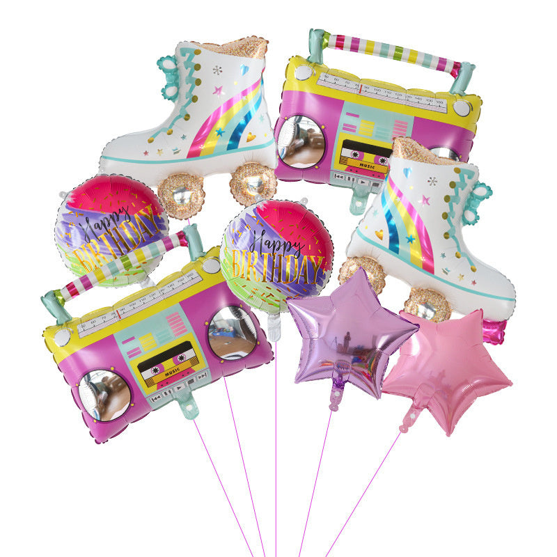 Rollerskate Music Box Foil Balloon 8pc package