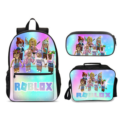 Roblox Girls Ultimate Edition backpack set (3PC) USB Cable included &amp; port (Front zipper , upgraded lunch bag) No. 4 bookbag