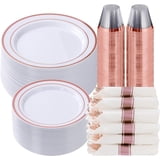 Rose Gold Plastic Dinnerware Set for 25 Guests (175 pcs) Tableware