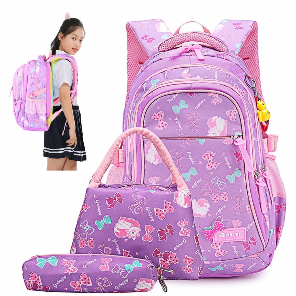 WEIBO Girls Waterproof Backpack set (3PC) Multi