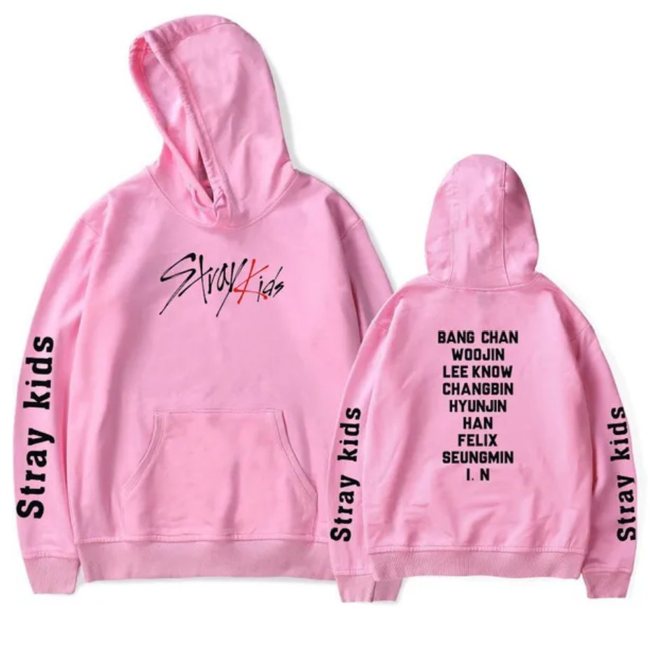 Stray Kids Pink Hoodie With names