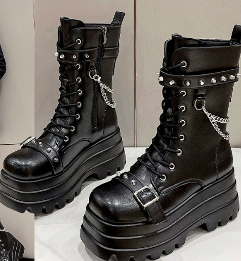 Black Gothic Grunge High Top Chunky Boots - Preppy Kids (Grand Bazaar)