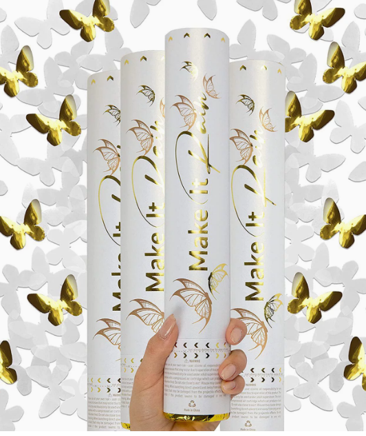 Gold&amp;White Butterfly Party Popper Confetti Cannon - Preppy Kids (Grand Bazaar)