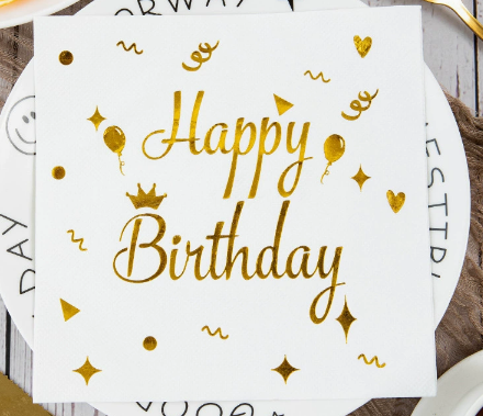 Gold and White Confetti&amp;Balloons Happy Birthday Napkins - Preppy Kids (Grand Bazaar)