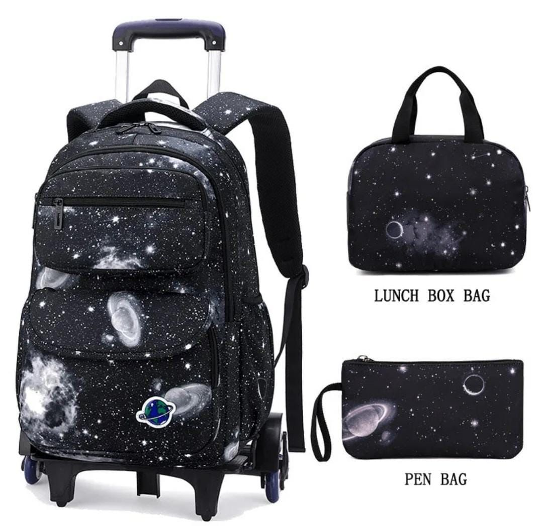 Black Outer Space 3PC Trolley Backpack Set - Preppy Kids (Grand Bazaar)