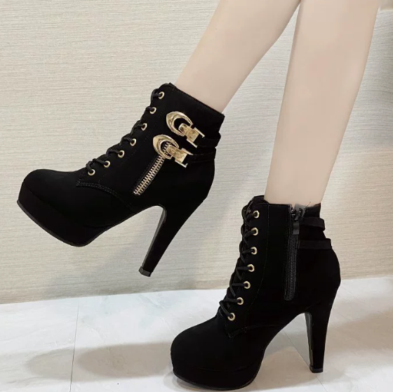 Black High Heel Zipper Boots - Preppy Kids (Grand Bazaar)