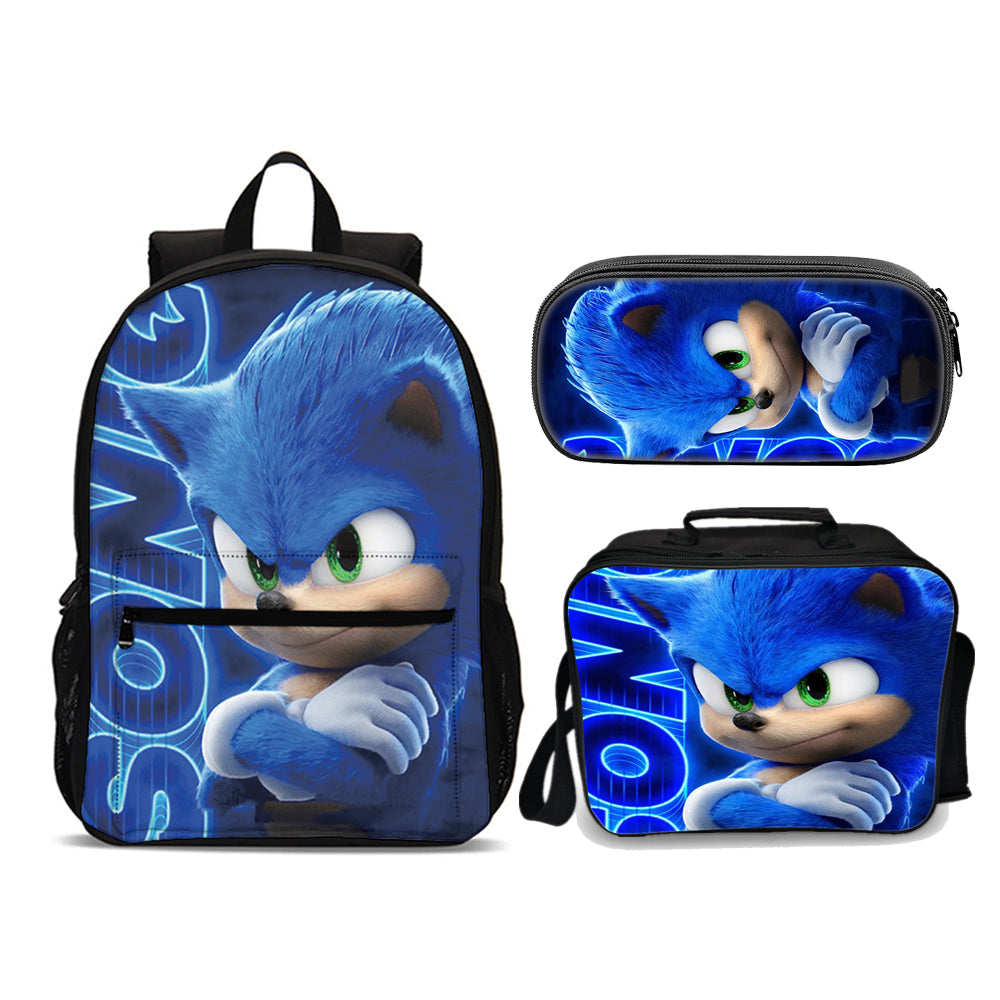 Sonic Fury Edition backpack set (3PC) USB Cable included &amp; port (Front zipper , upgraded lunch bag) No. 4 bookbag